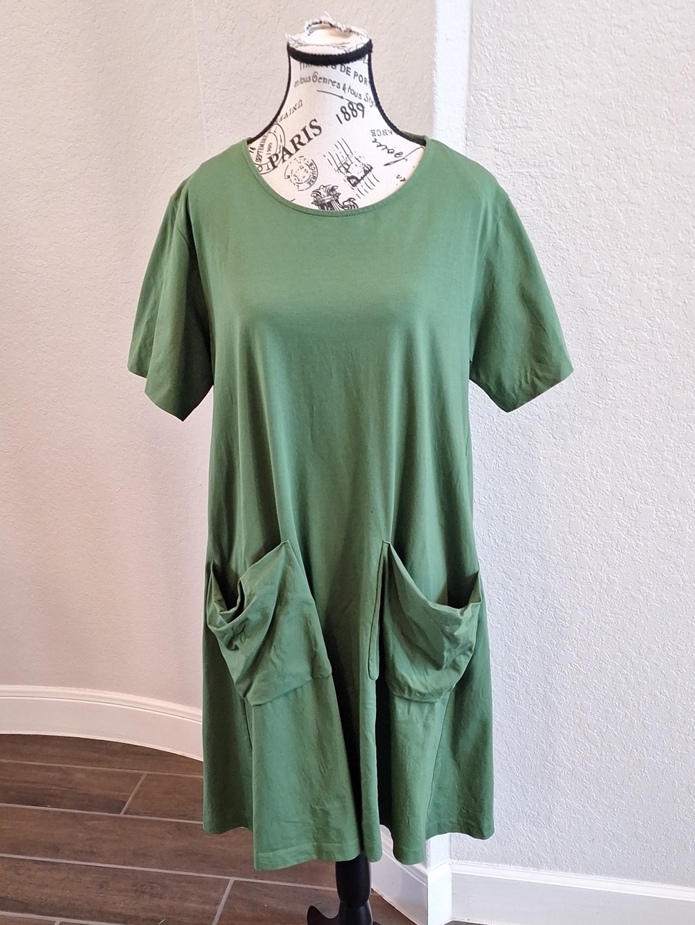 COS Short Sleeve Trapeze Swing Dress Green Relaxed Fit Large